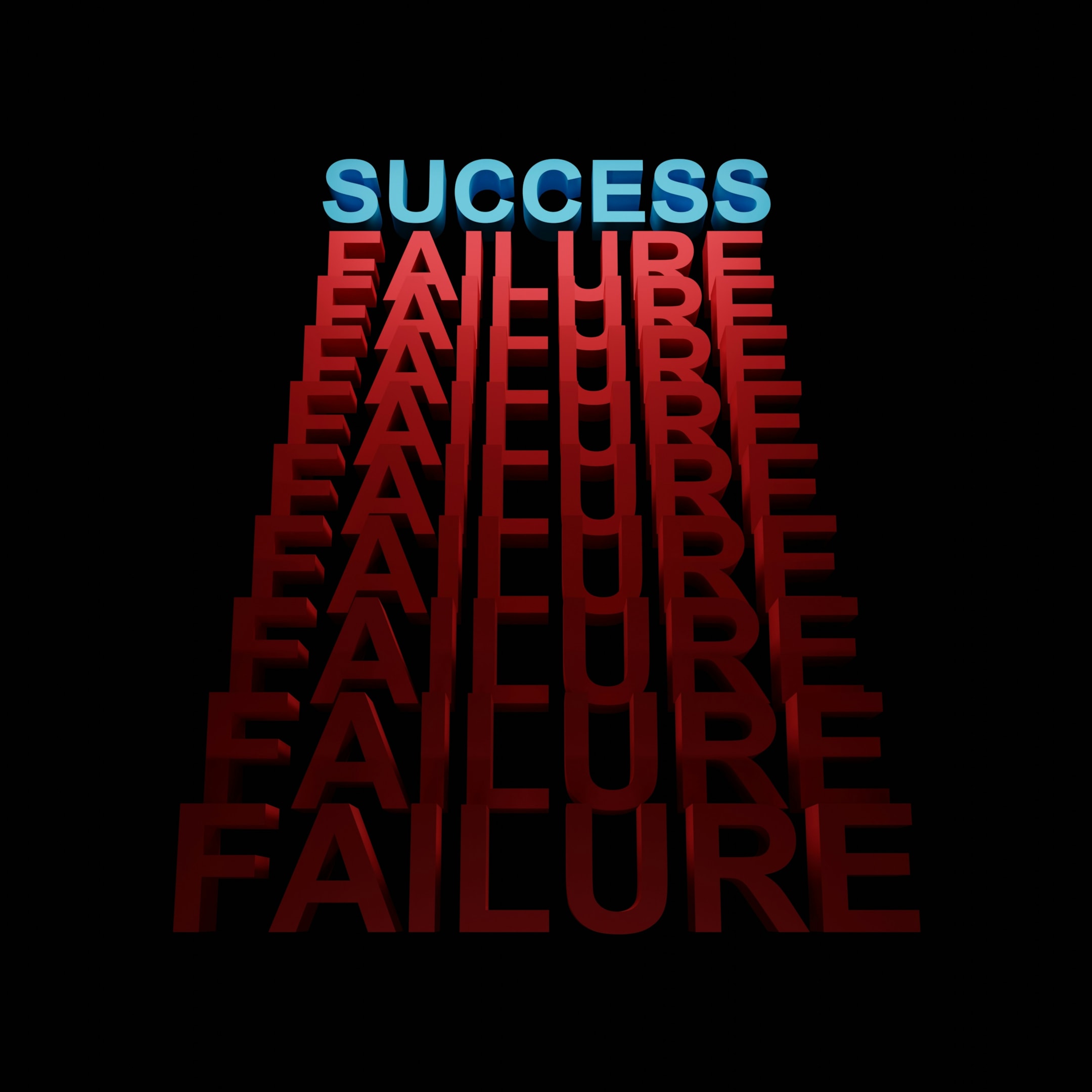 Failure written in red multiple times and success on top of it written in blue