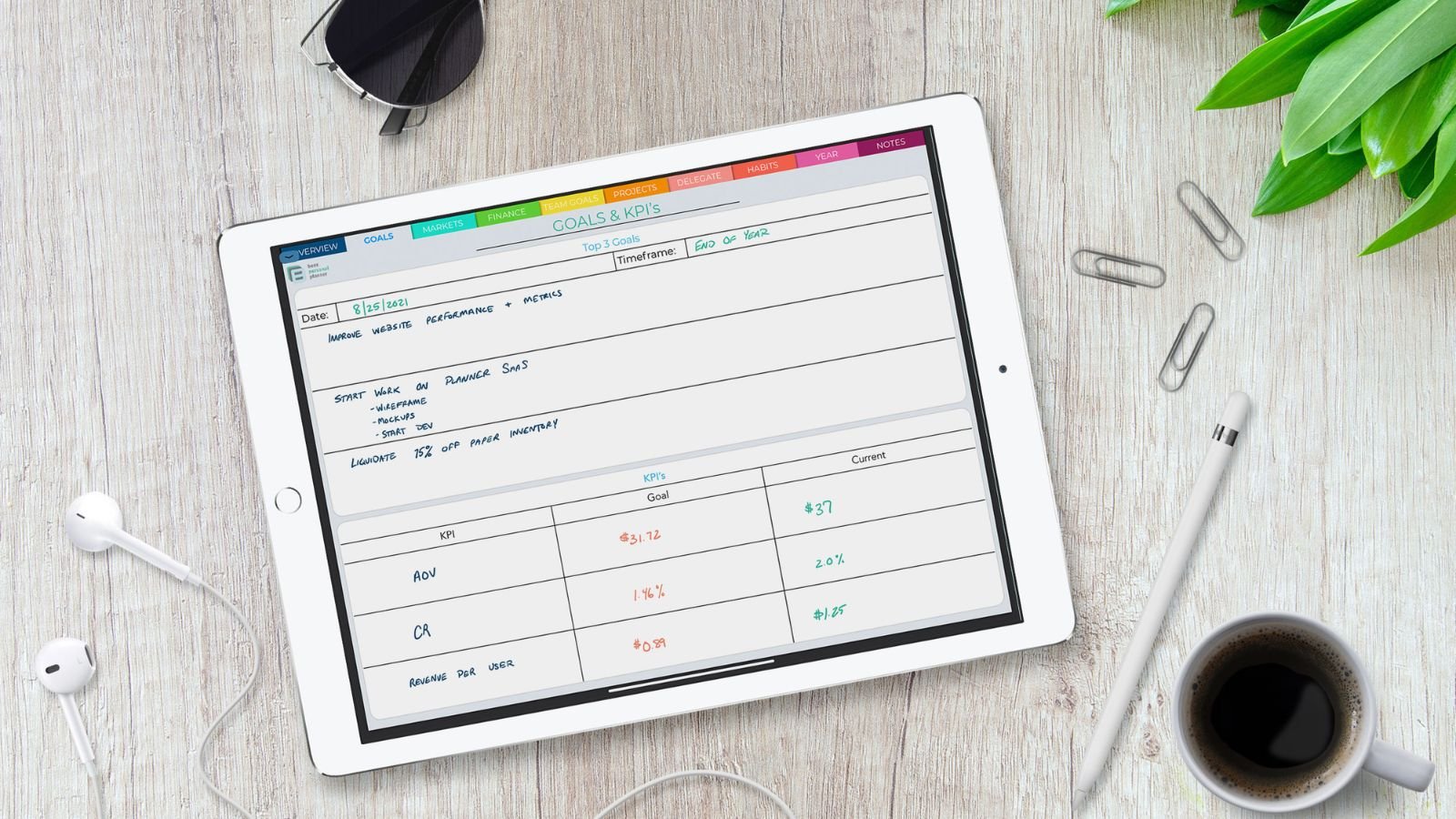 create goals in the business planner templates