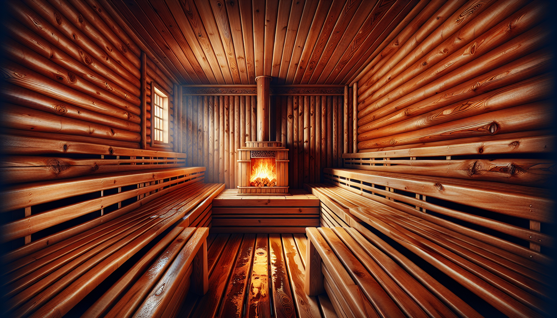Traditional wood-fired sauna with cedar interior