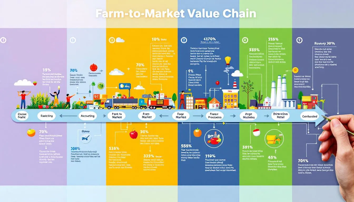 A visual depiction of the farm-to-market value chain in agribusiness.