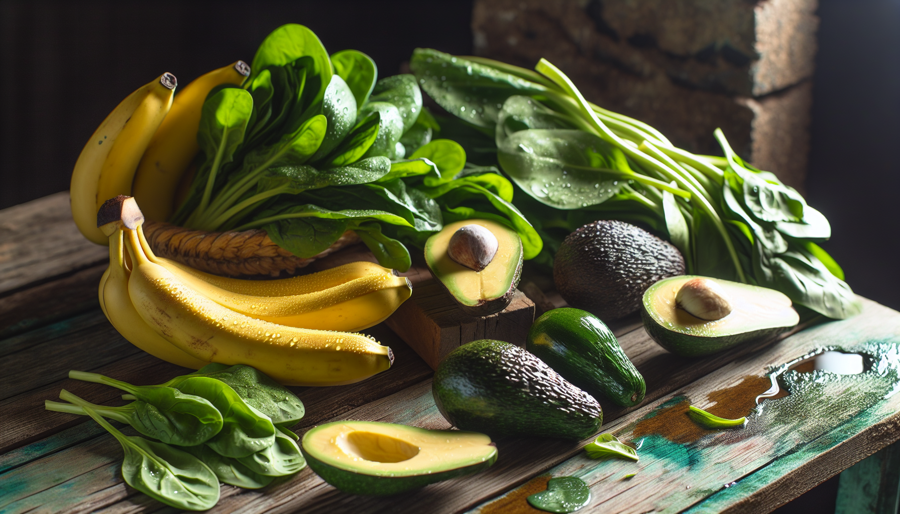 Foods rich in natural electrolytes such as bananas, avocados, and leafy greens