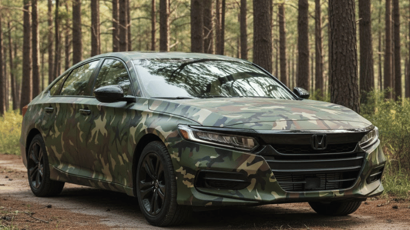 a Honda Accord with camouflage wrap