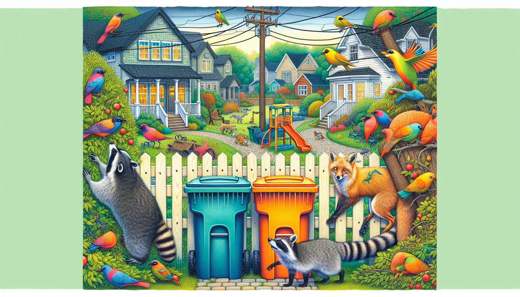 An illustration showing various wild animals in their natural habitat, highlighting potential wildlife conflicts.