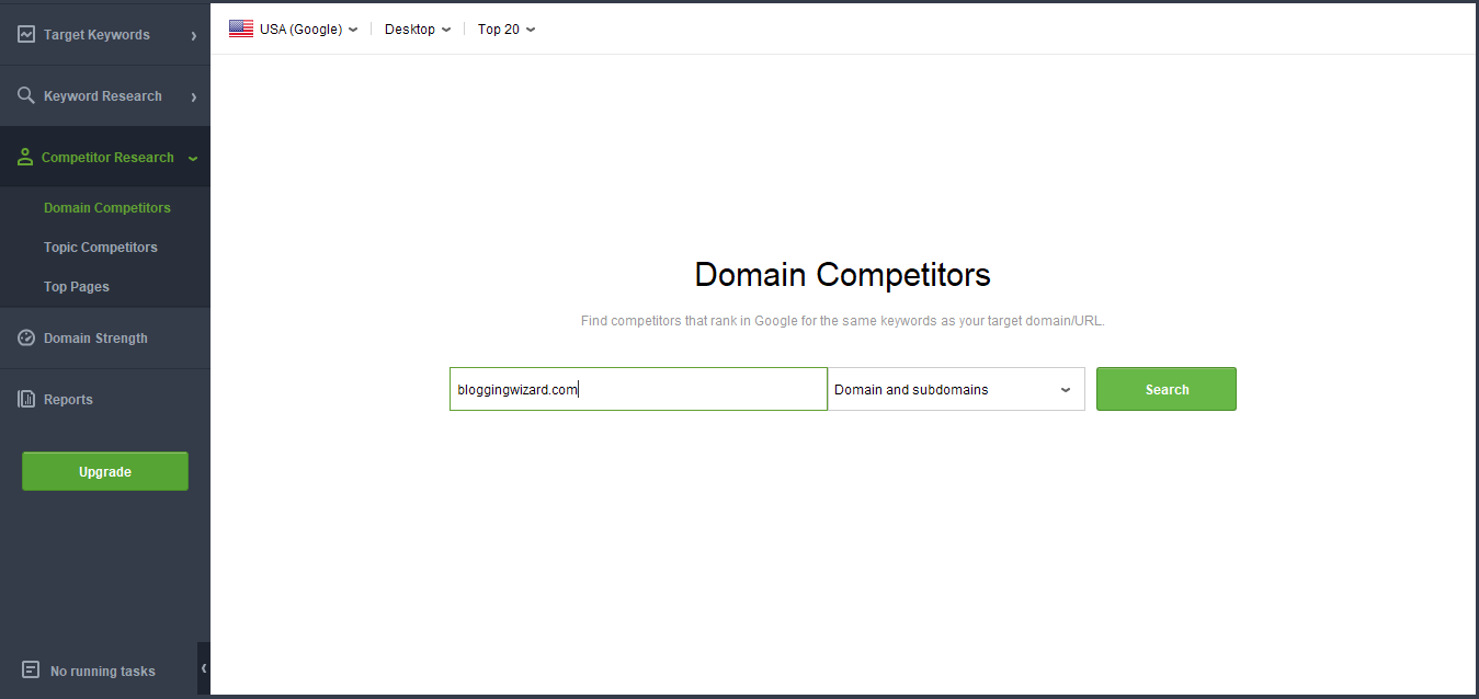 Sample of competitor research using domain