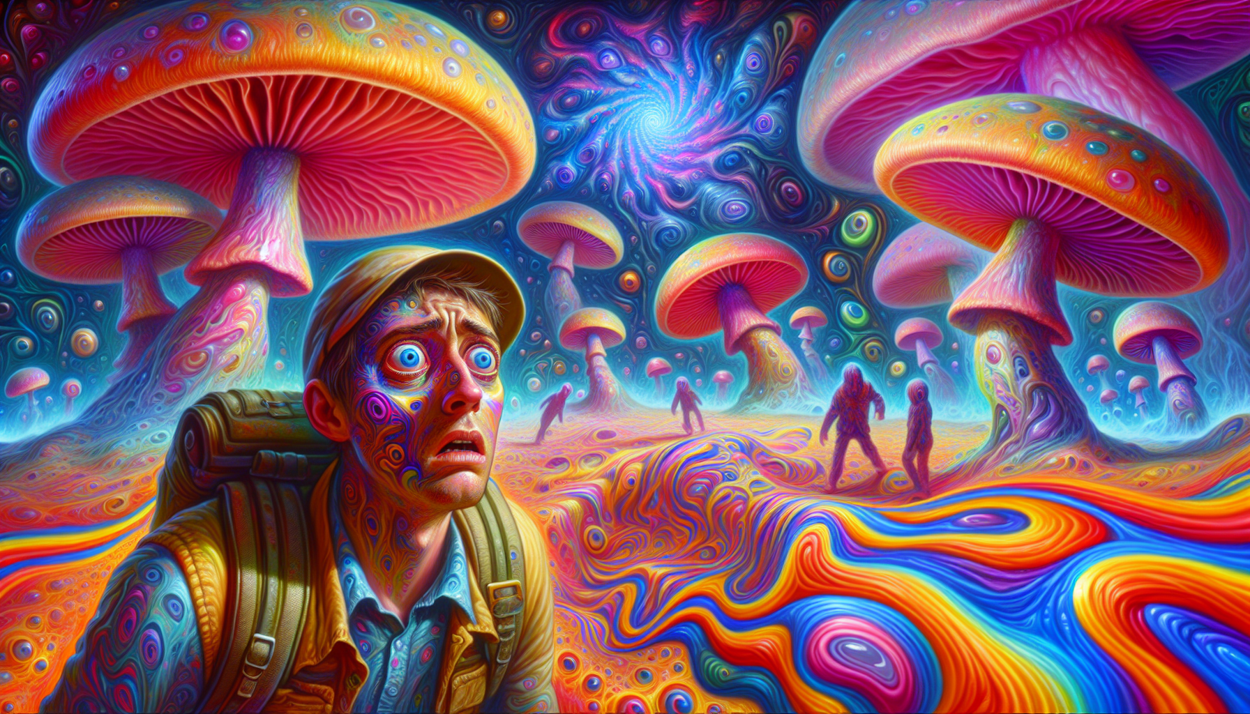 An illustration highlighting the risks associated with shroom consumption and their psychological effects.