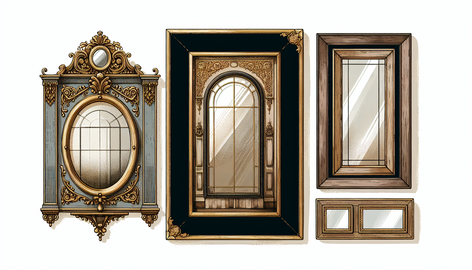 Various styles of framed mirrors