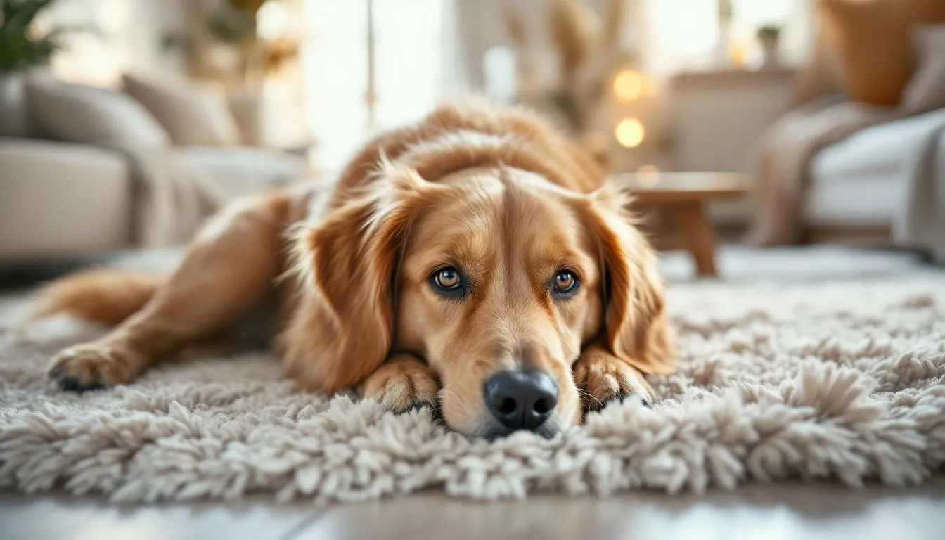 A relaxed dog is lying comfortably in a safe space, displaying calm body language with its ears relaxed and eyes softly closed, indicating a sense of security. This peaceful scene contrasts with the potential concerns surrounding dog bites, reminding pet parents of the importance of understanding their dog