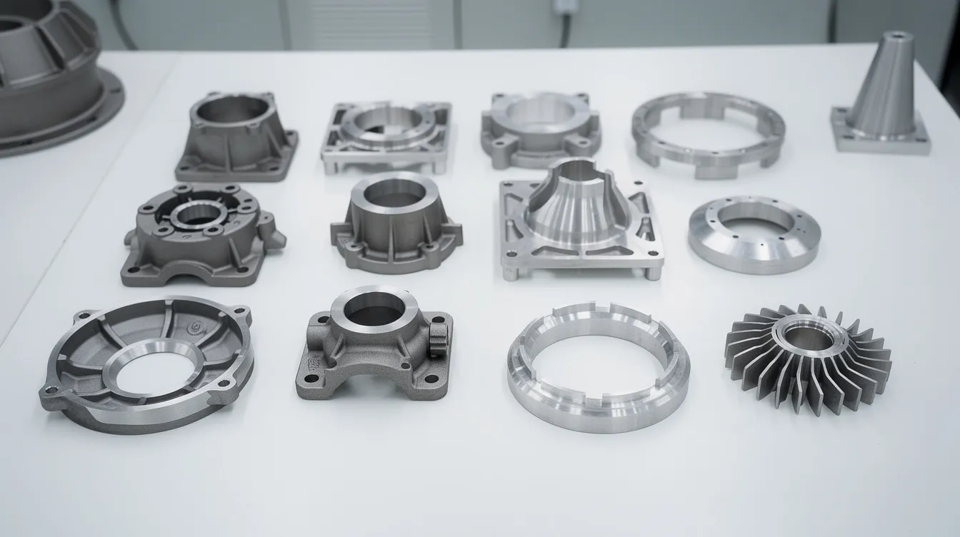 The image displays precision-machined aerospace components crafted from titanium and aluminum, arranged neatly on a clean inspection surface, showcasing the exceptional precision and quality assurance typical of advanced CNC machining services. These components highlight the meticulous manufacturing process and tight tolerances essential in the aerospace industry.