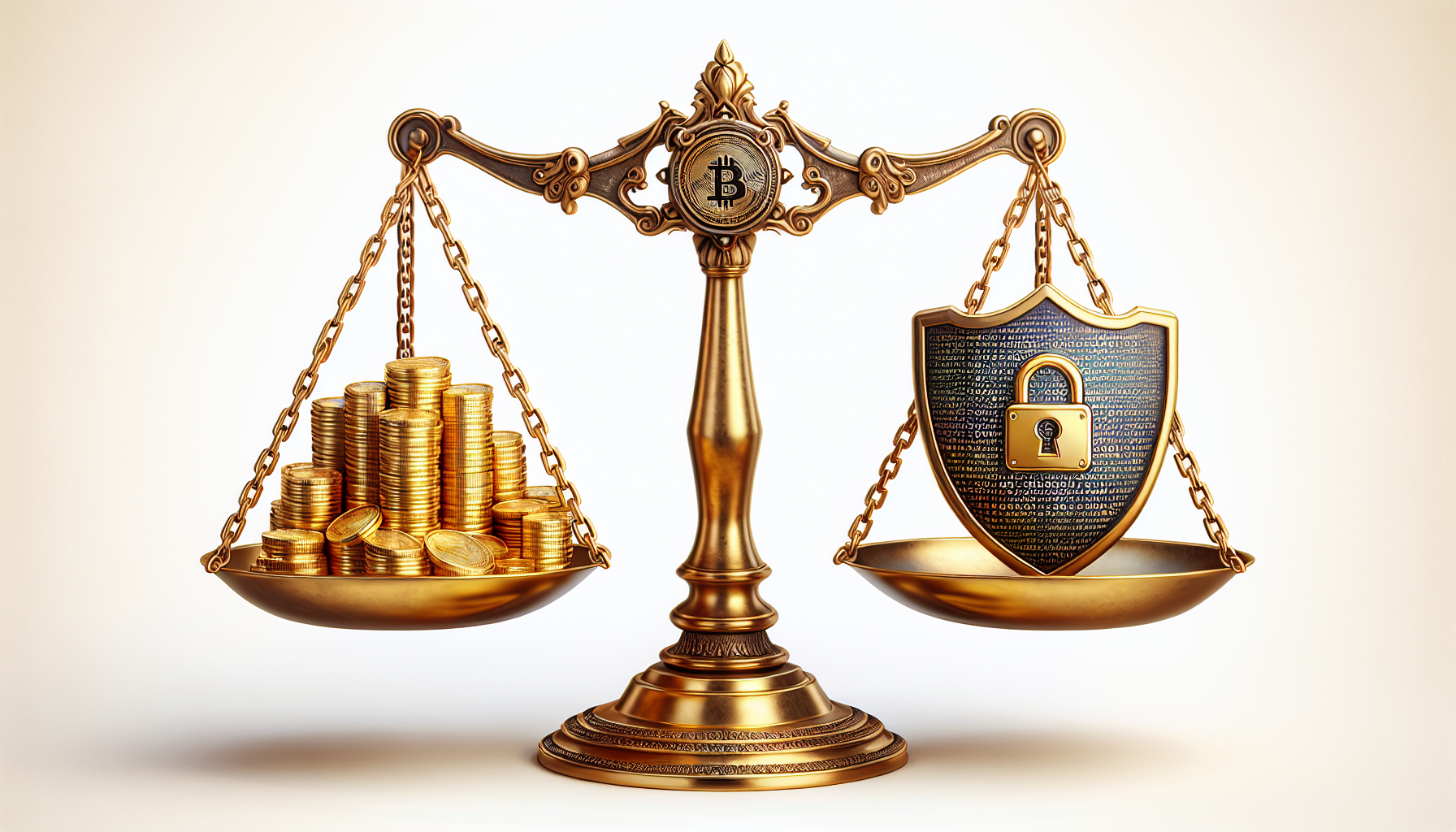 Illustration of a scale with 'staking rewards' on one side and 'network security' on the other