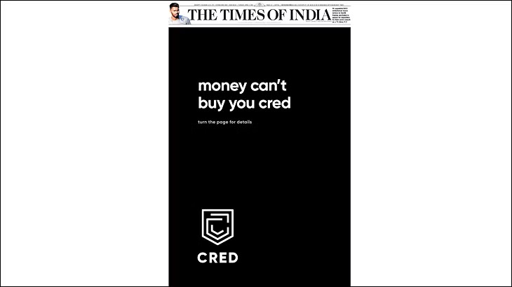 cred's ads on Times of India's front page