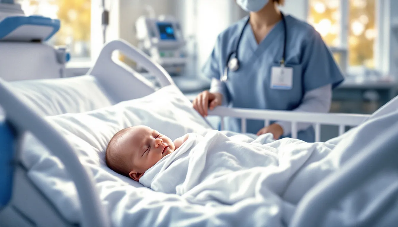 An illustration representing the concept of birth injuries, showcasing a newborn in a hospital setting.