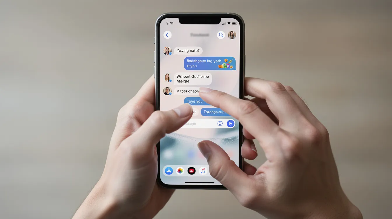 A pair of hands is seen typing on a smartphone screen that displays a vibrant digital interface, possibly related to online casino gaming. The screen may feature options for deposit bonus offers, allowing users to engage with various casino games and promotions.