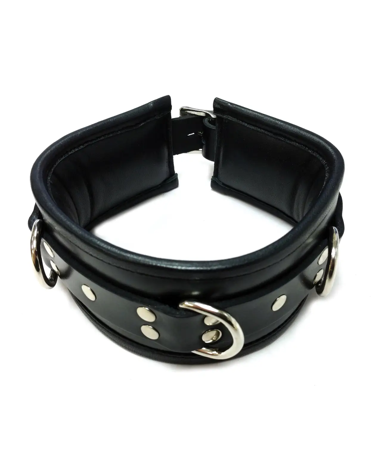 Rouge Leather Padded 3D Ring Collar – Black