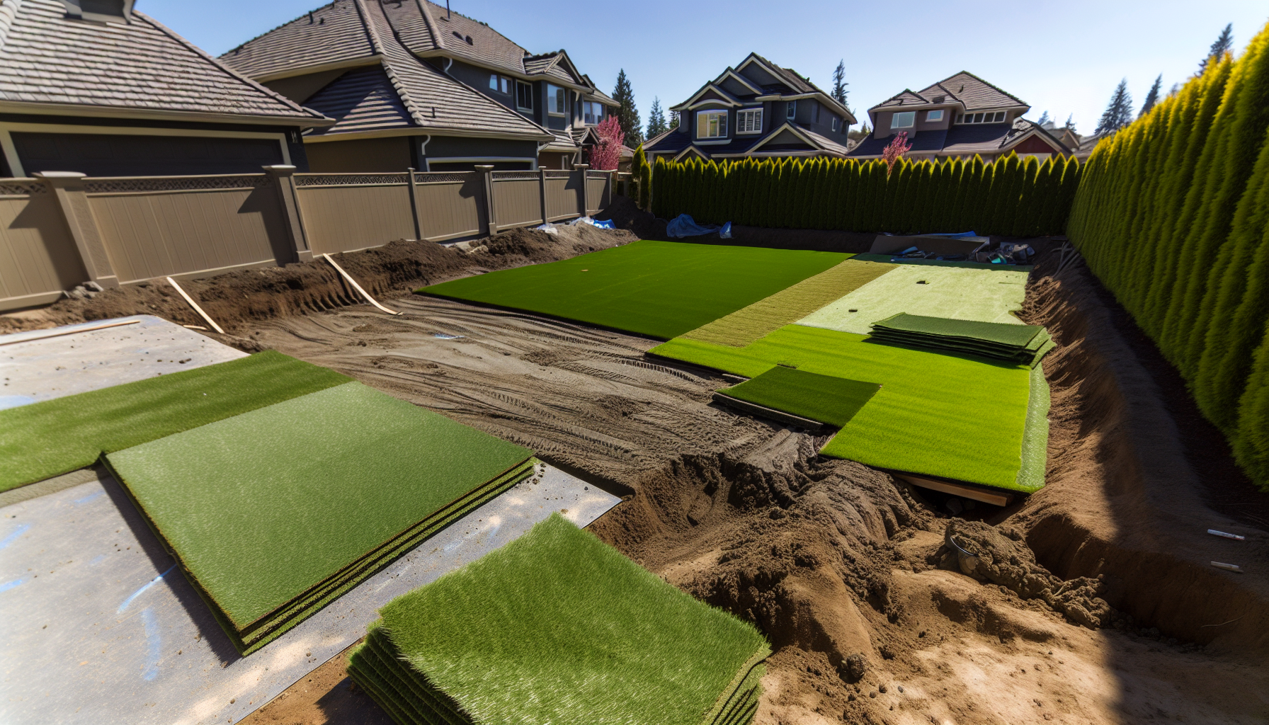 Professional installation of artificial turf in a residential yard