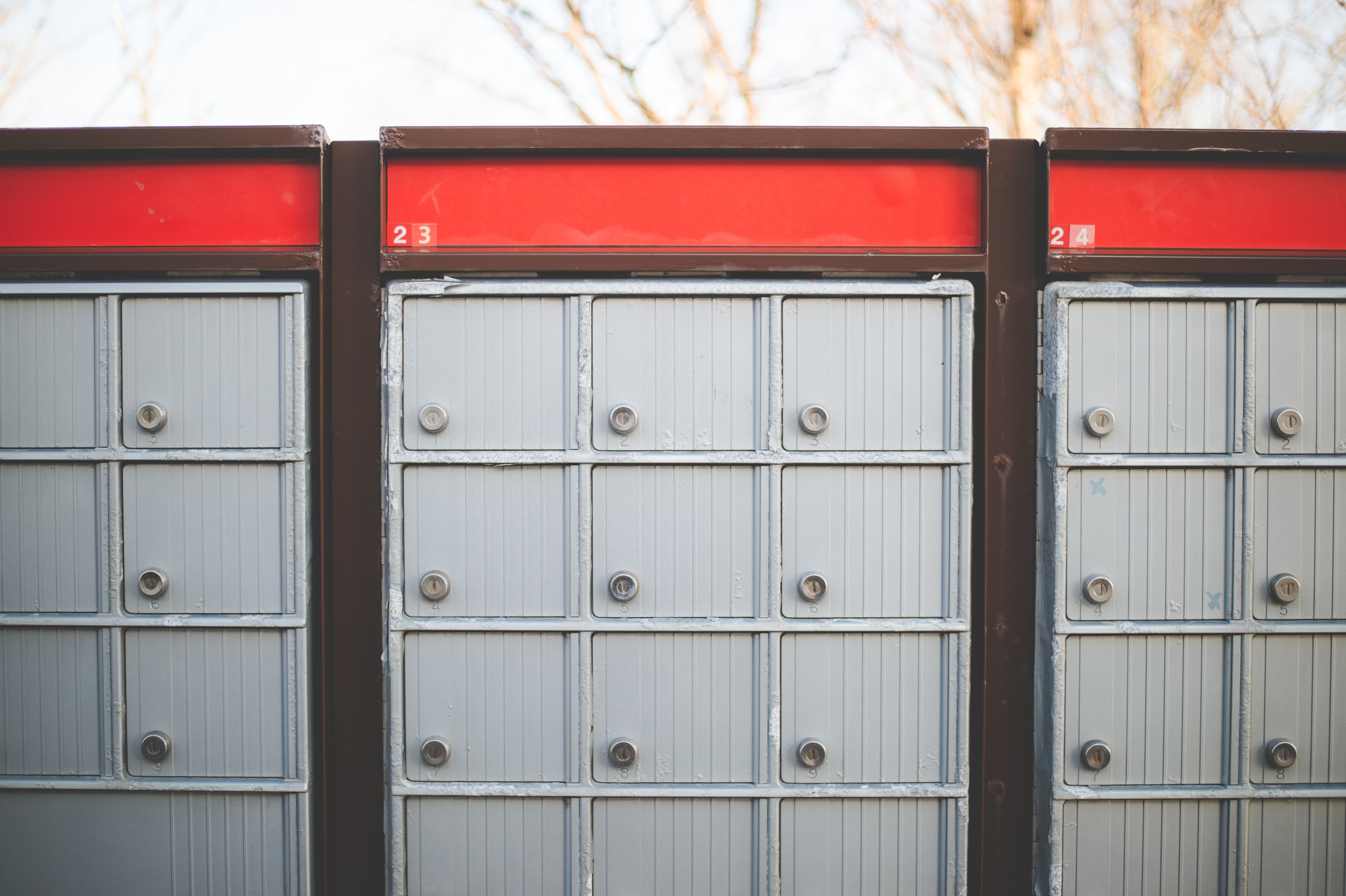 Rows of tenants mail boxes on a rental property