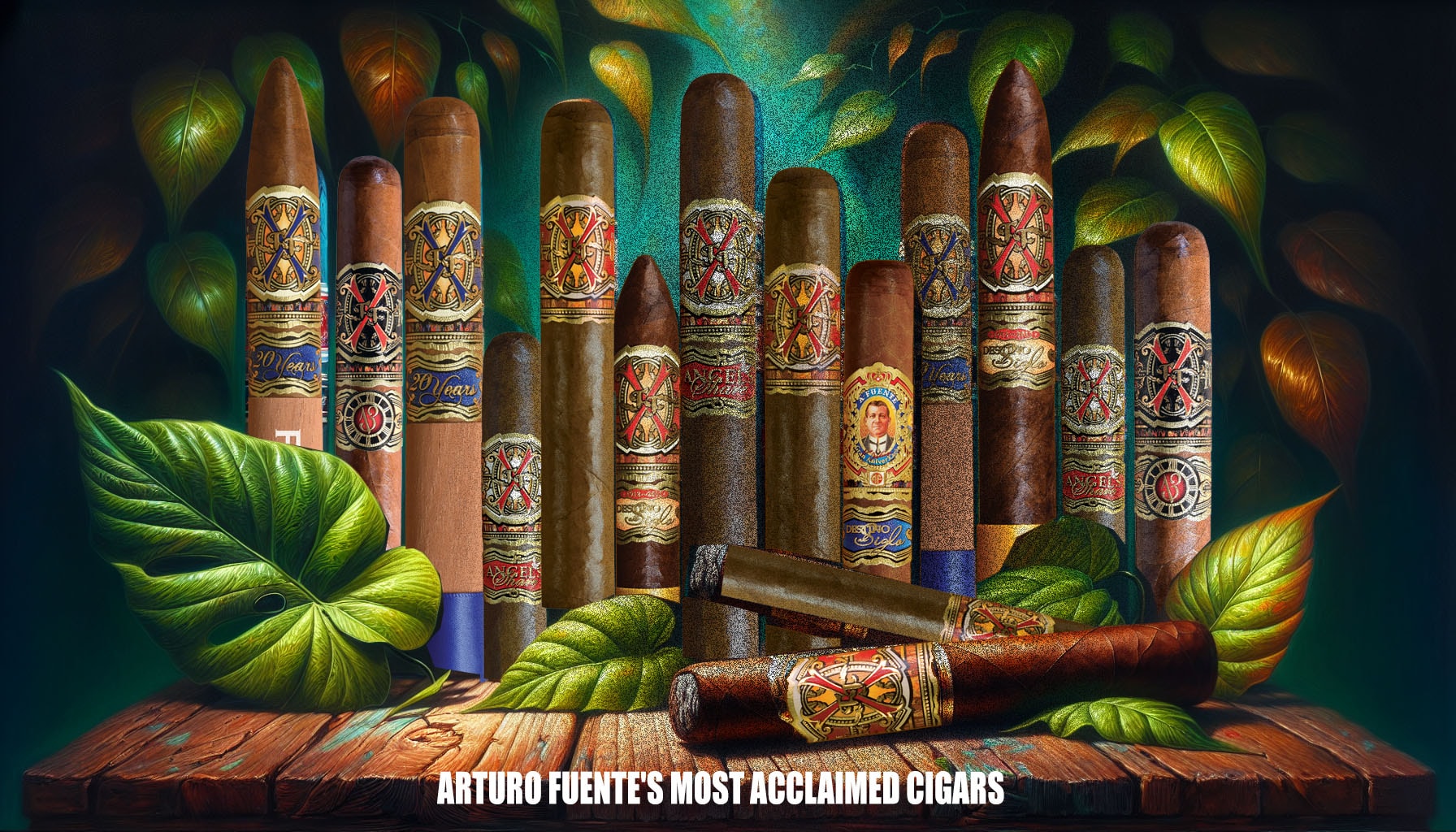 An illustration showcasing some of Arturo Fuente's most acclaimed cigars.