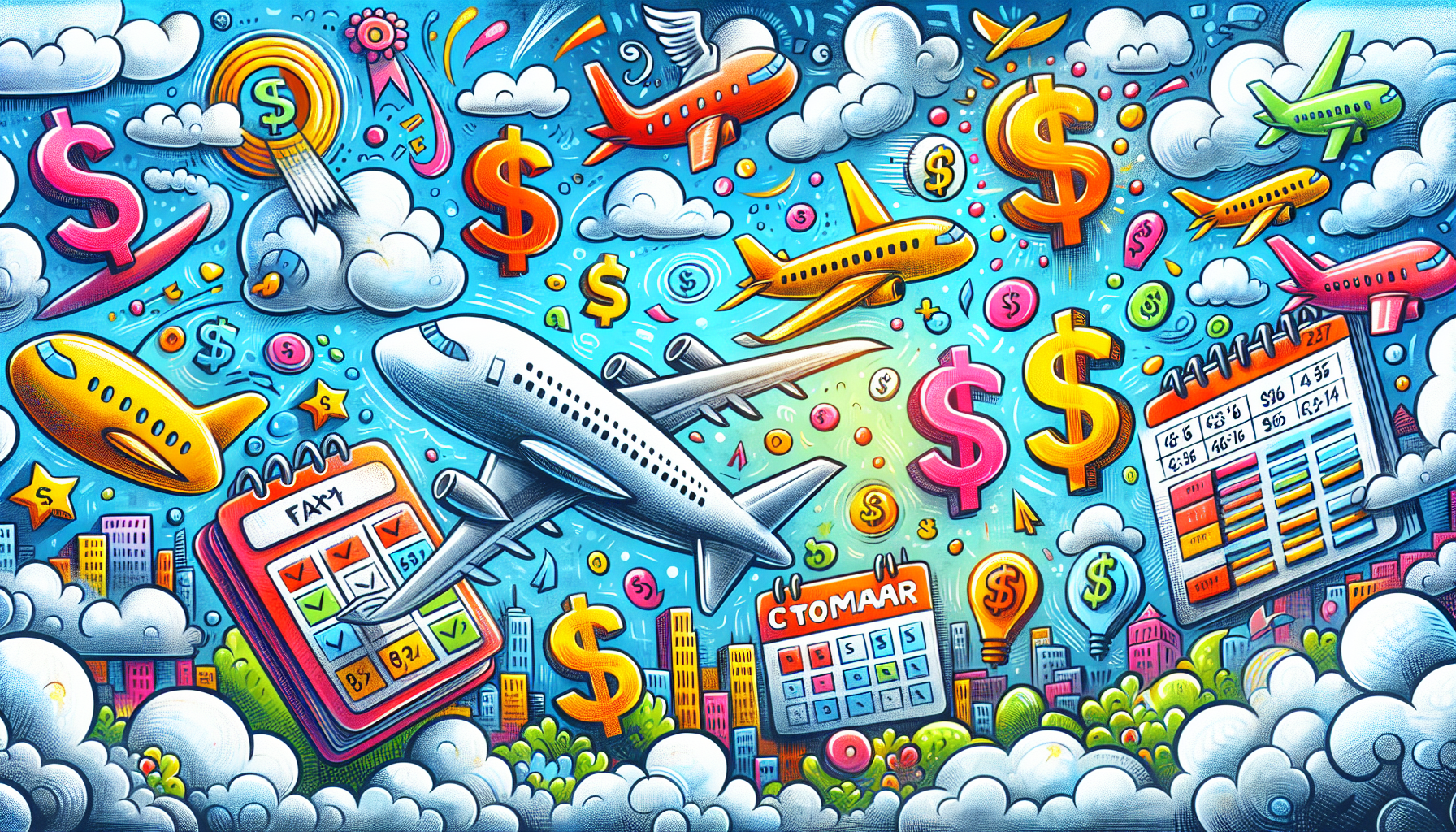 An illustration depicting tips for finding cheap flights from New York to New Orleans.