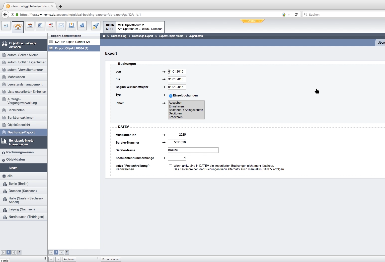 Hausverwaltung Software Immoware24: Buchungsexport via DATEV