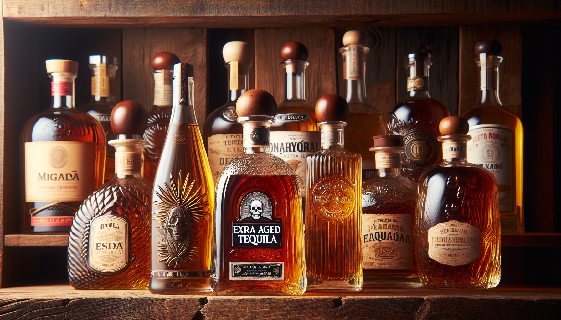 Selection of extra añejo tequila bottles from top brands
