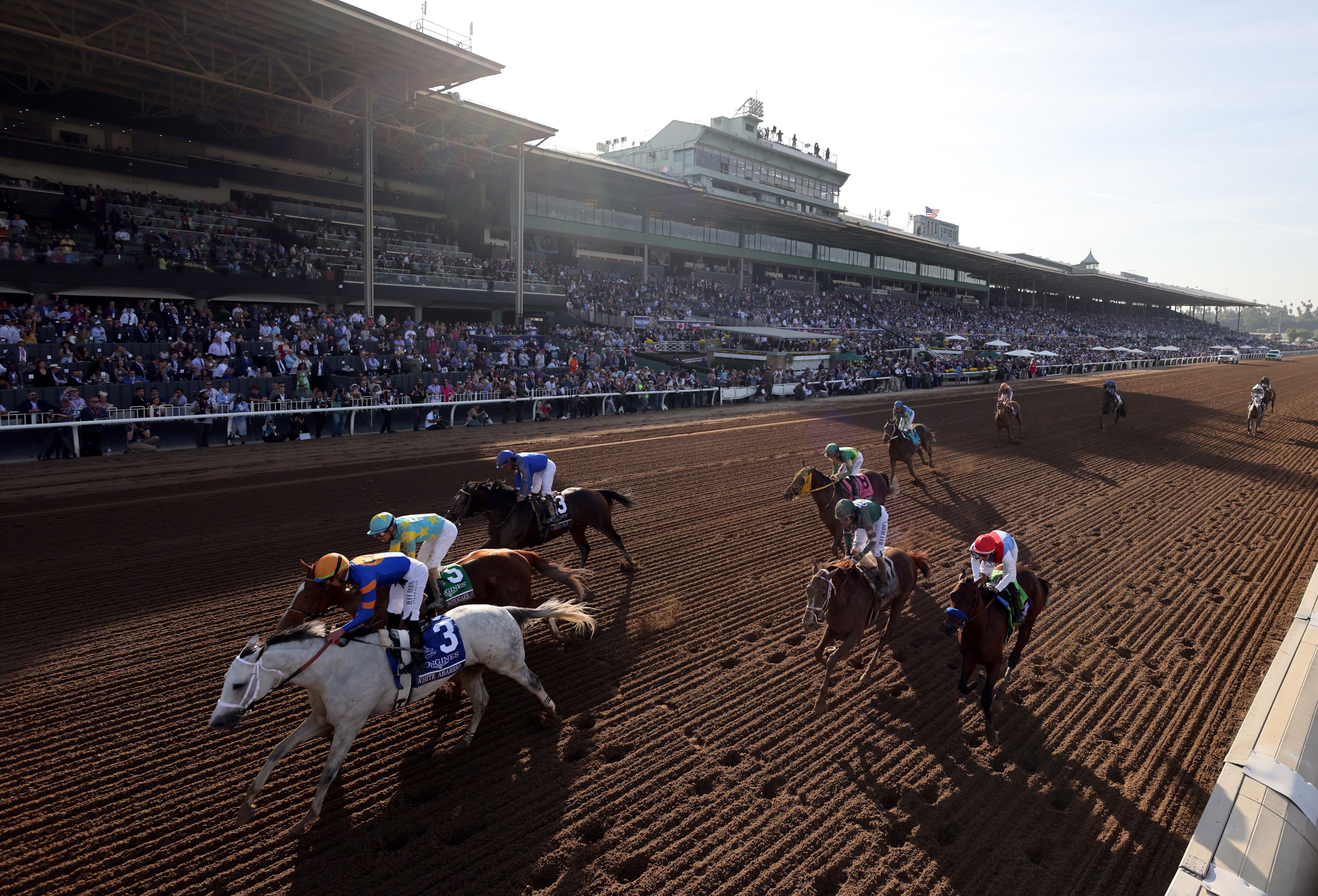 Jockey Irad Ortiz Jr. rides White Abarrio to victory during the Breeders' Cup Classic (Grade 1) at Santa Anita Park on November 4, 2023 in Arcadia, California. 