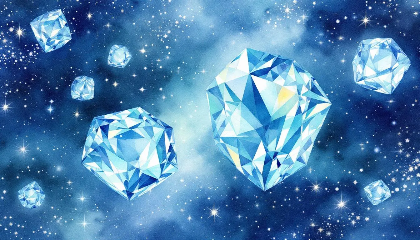 A historical representation of December's birthstones with blue topaz and zircon.