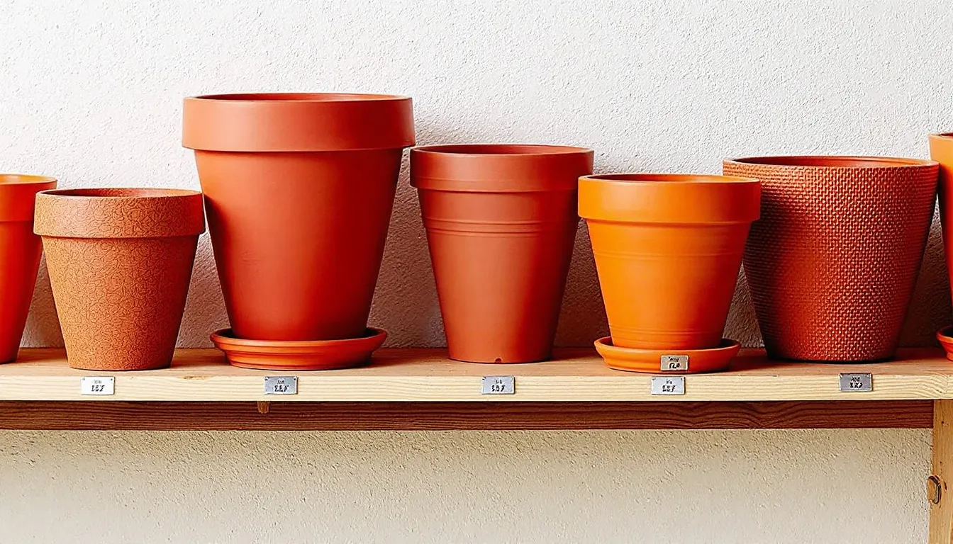 In der Abbildung sind verschiedene frostfeste Pflanzgefäße aus Terrakotta, Kunststoff und Fiberglas in unterschiedlichen Größen zu sehen, die ideal für die Bepflanzung mit winterharten Kübelpflanzen auf der Terrasse, im Garten oder auf dem Balkon sind. Diese Kübel bieten eine attraktive Möglichkeit, Pflanzen wie Sträucher und Stauden zu präsentieren und sind perfekt für die Überwinterung im Freien geeignet.