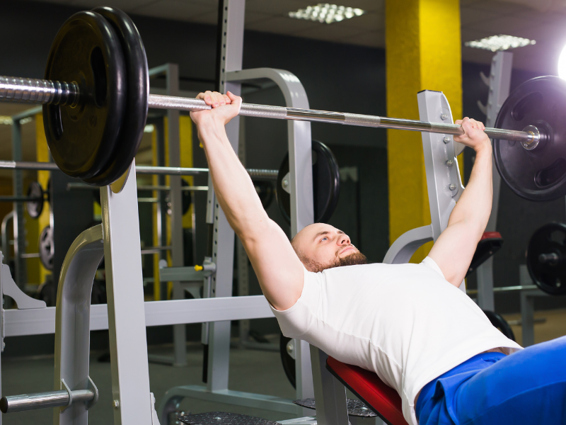 An incline bench workout being performed.