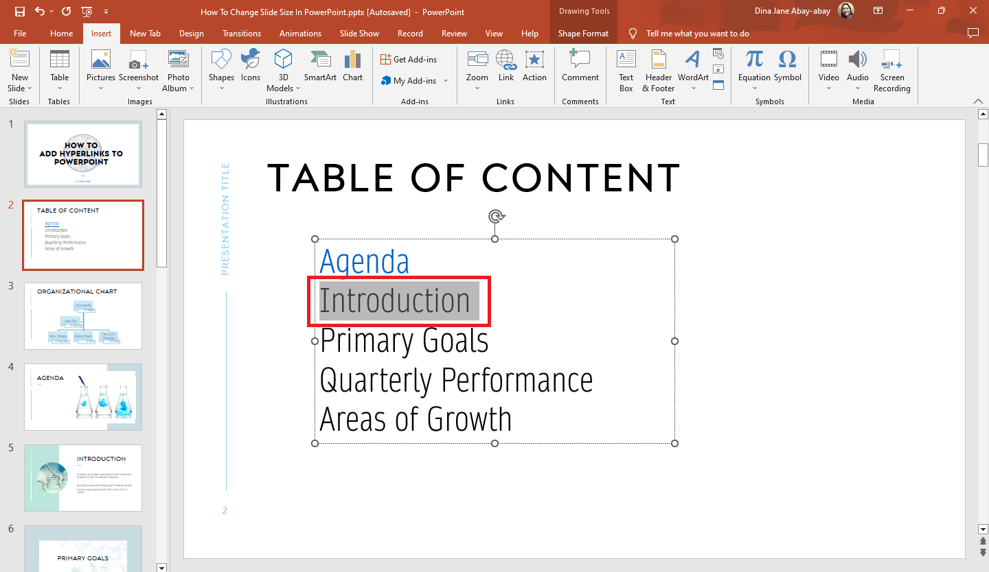 Select the text where you want to add hyperlink in PowerPoint.