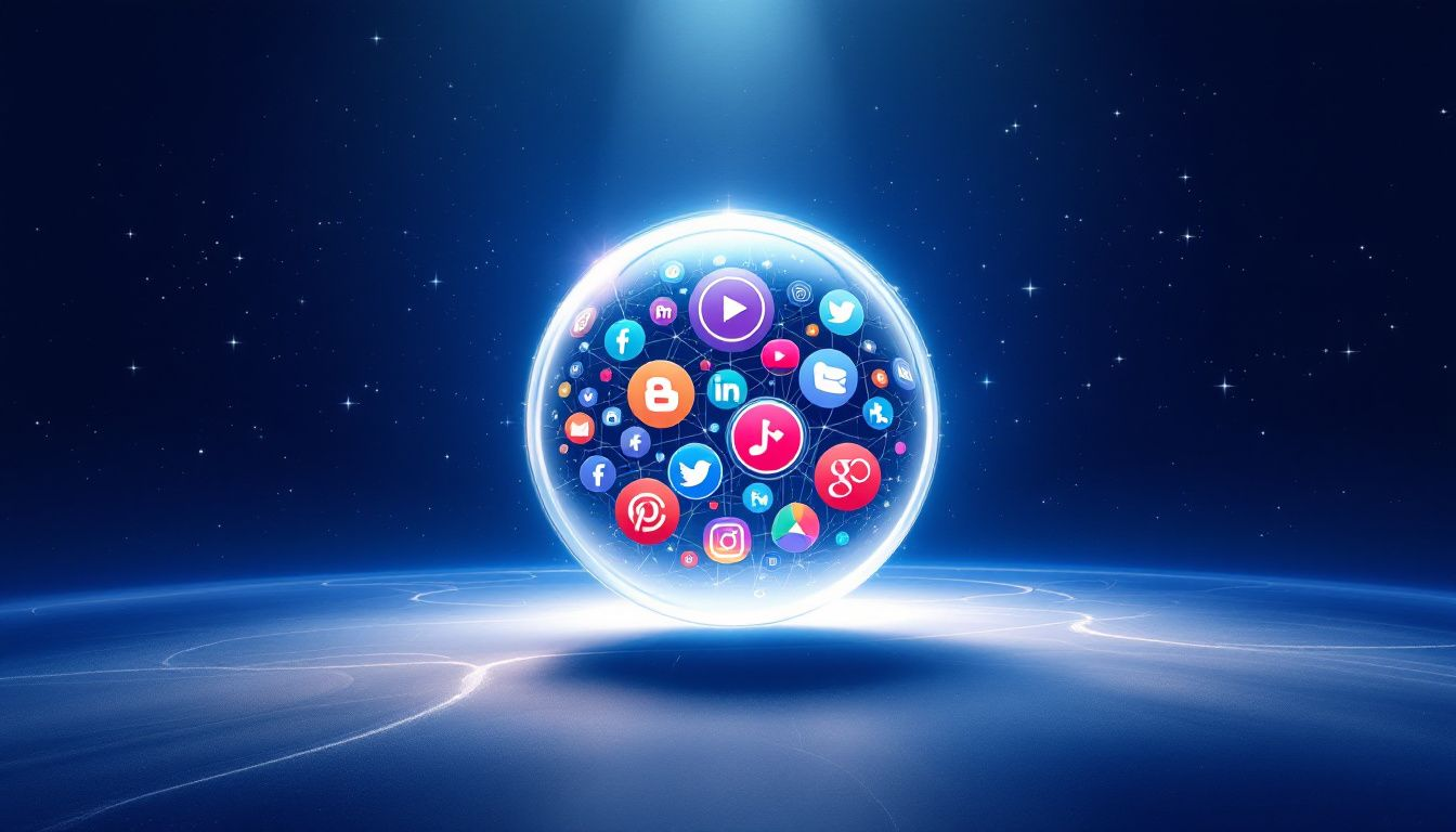 An image showing the concept of building an online presence through various digital platforms.