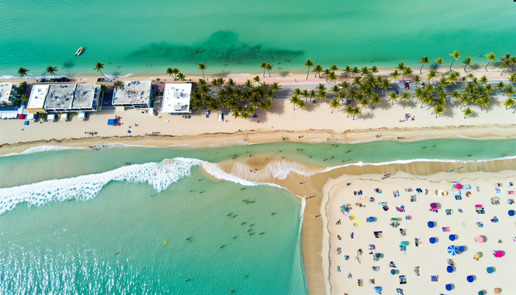 Aerial view of Fort Lauderdale Beach with palm trees and white sand