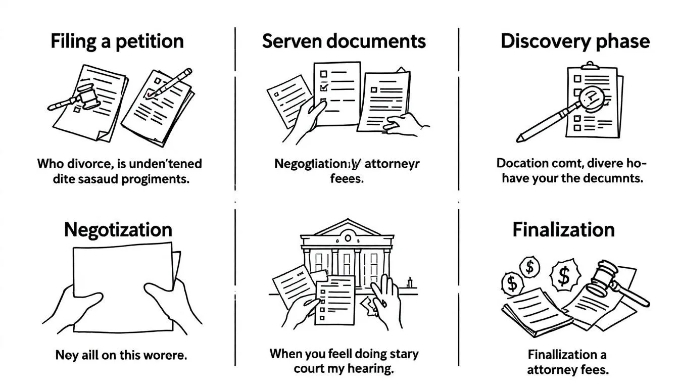 A visual representation of the divorce process in Texas, highlighting attorney fees.