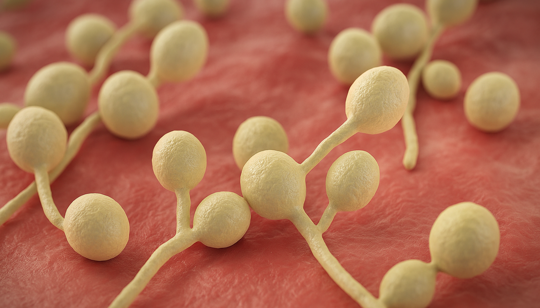 Candida: Den skjulte soppen i kroppen din 17 Candida-sopp på slimhinne, sett gjennom mikroskopisk illustrasjon, viser infeksjon i kroppen.