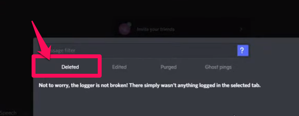 Picture showing the deleted, edited, purged, and ghost pings tab on Discord