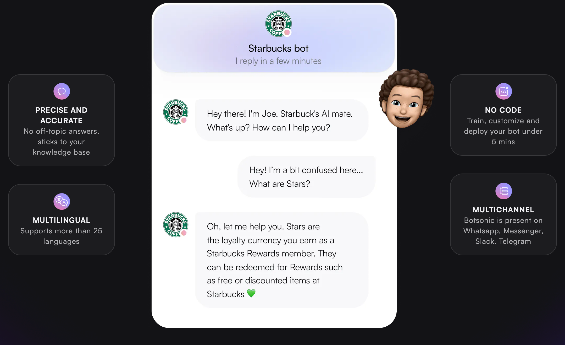 Botsonic example of a chatbot helping a customer