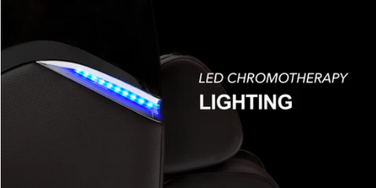 Image of a massage chair designed to decrease pain with a better position of the spine while also being relaxing with LED Chromotherapy lighting.