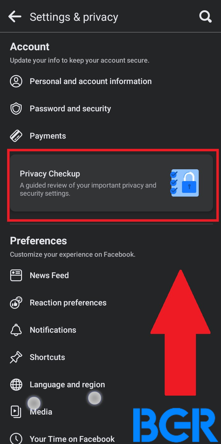 Click on the Privacy checkup option