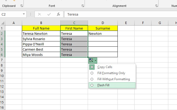 Click Flash Fill.