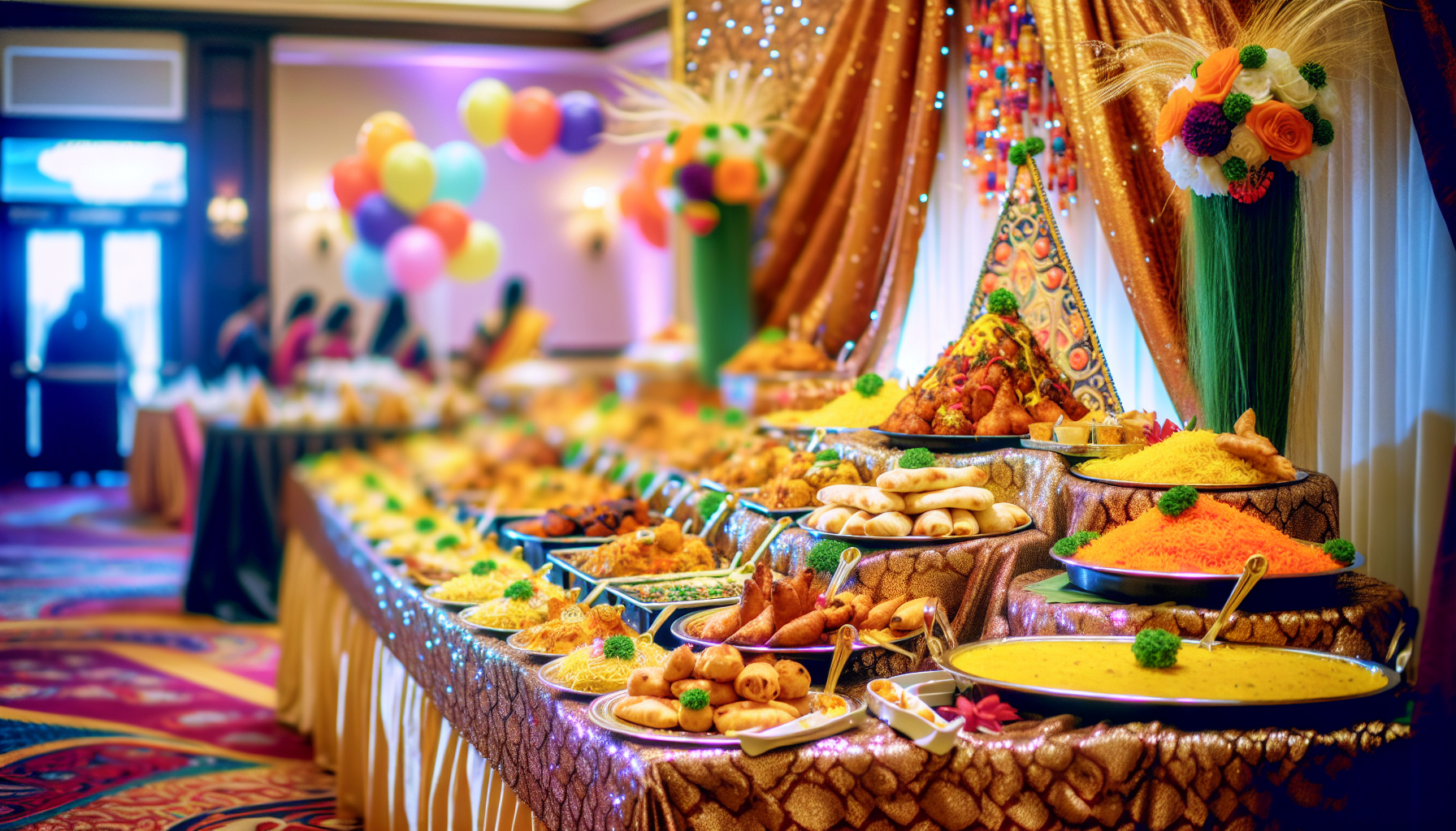 A beautifully decorated Indian buffet with a diverse array of delicious food