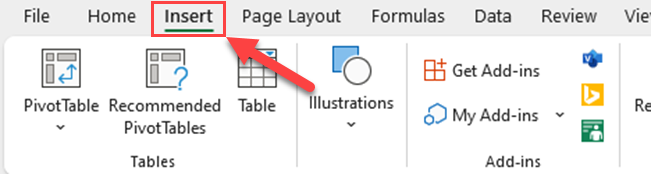 Insert tab of Excel for advanced filter dialog box