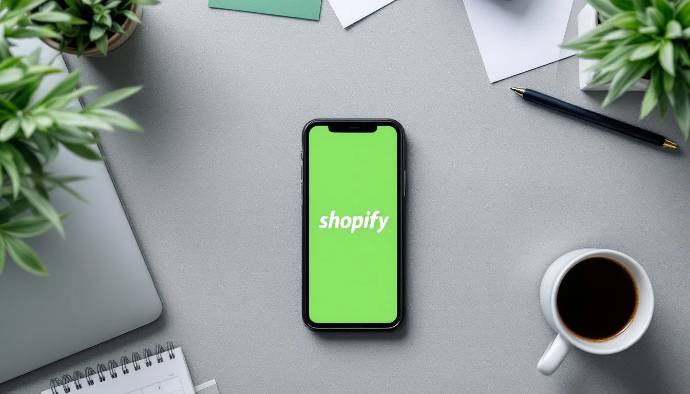 In the image, a visually appealing Shopify website is displayed, showcasing a professional e-commerce store with vibrant product images and organized product pages. The layout highlights user-friendly features such as the drag and drop builder, advanced inventory management, and various sales tools, making it an ideal choice for anyone looking to start their online business.