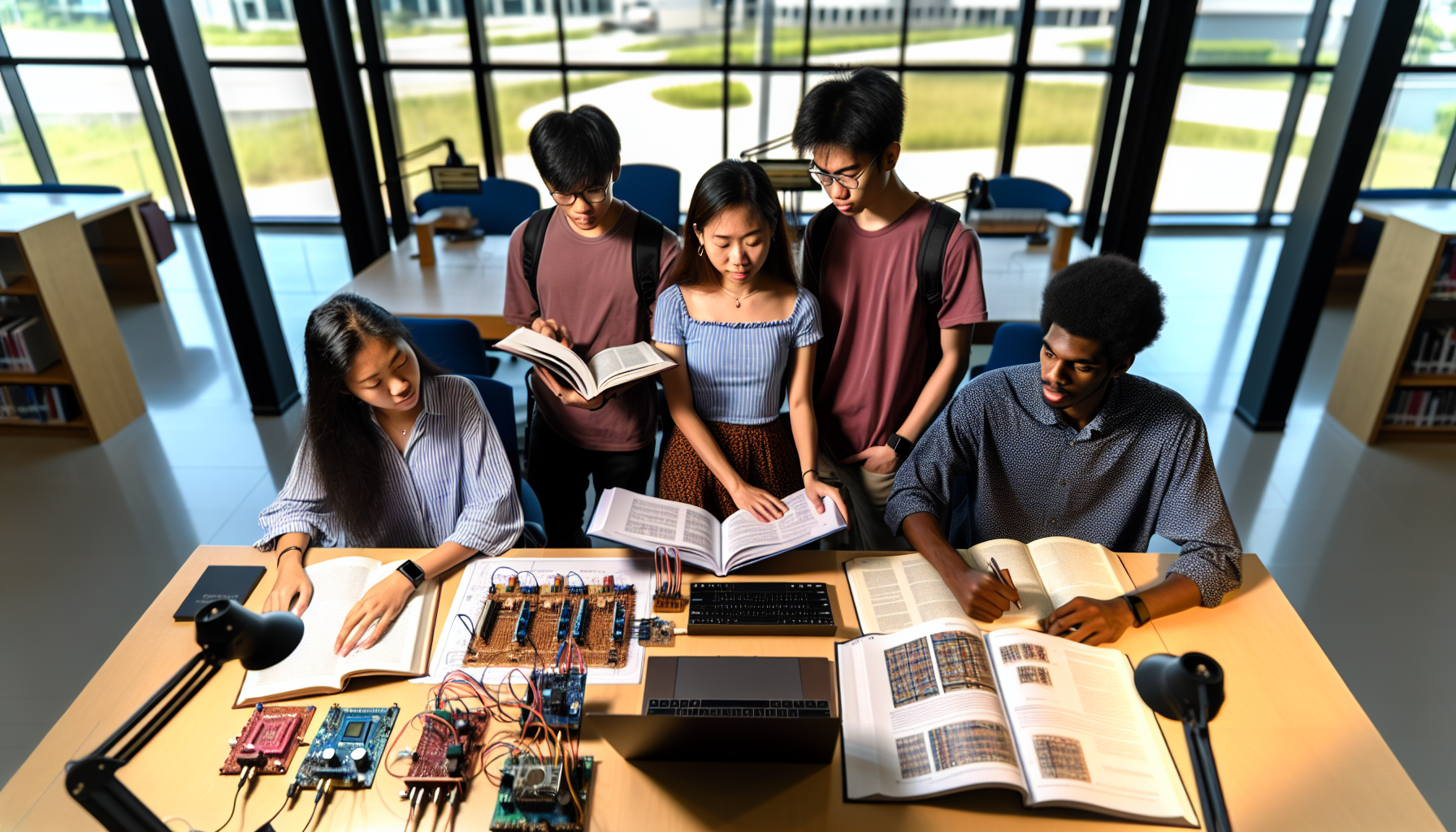 Electrical engineering degree students studying together