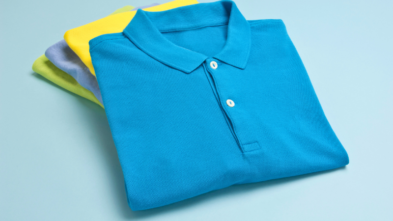 Pima cotton polo shirts on a blue background