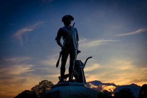 Minuteman statue at Concord, Massachusetts. New England owns its American Revolution history