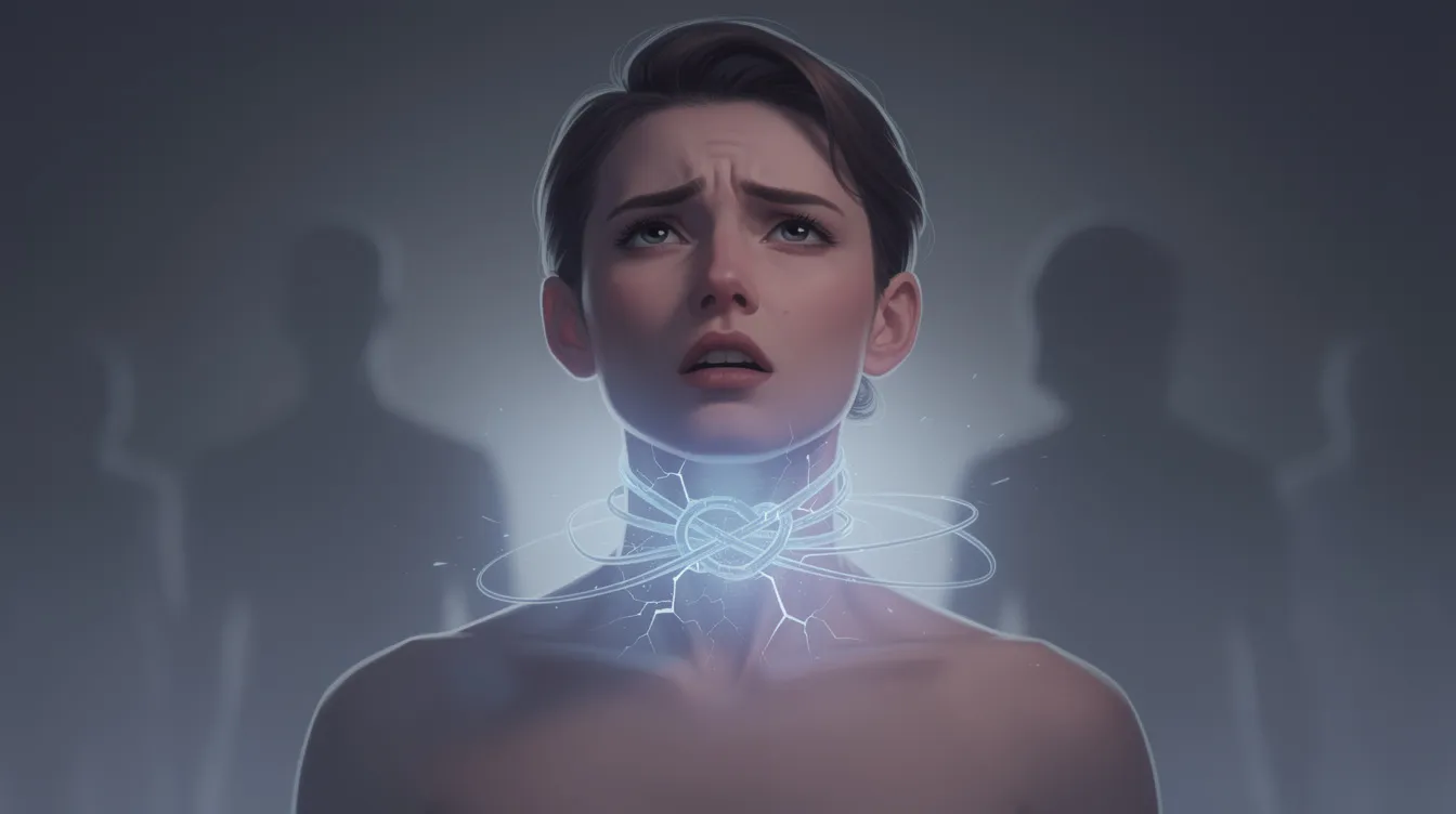 The image depicts a serene environment focused on throat chakra healing, featuring various throat chakra stones like blue lace agate and lapis lazuli, which are believed to aid in self-expression and communication. The calming blue color palette enhances the atmosphere, symbolizing balance and the flow of energy in the throat area, essential for unblocking the throat chakra and promoting emotional well-being.
