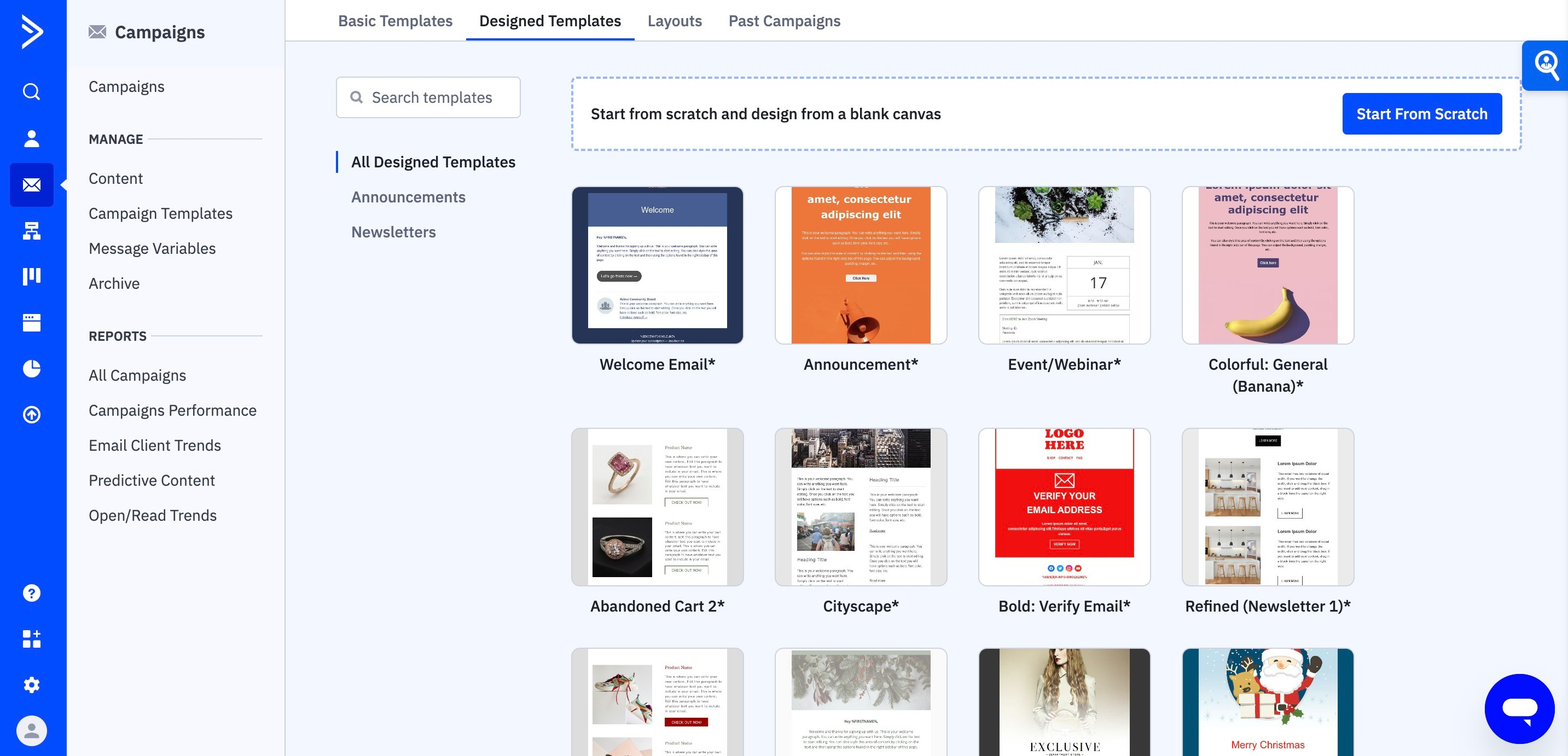 Screenshot of ActiveCampaign's Templates Page