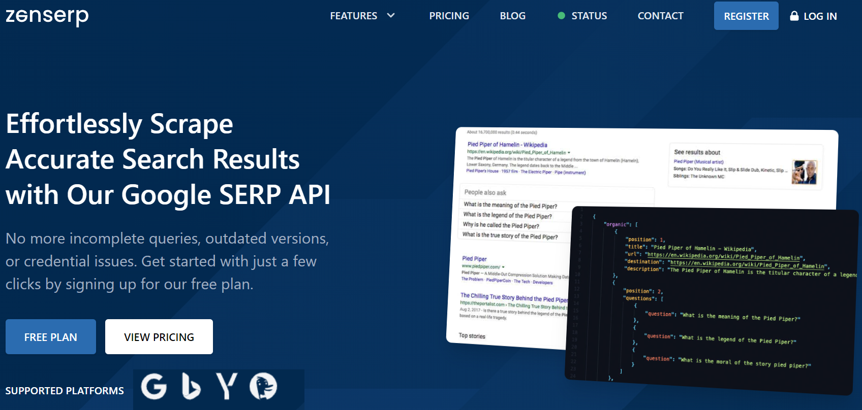 home page of the zenserp api