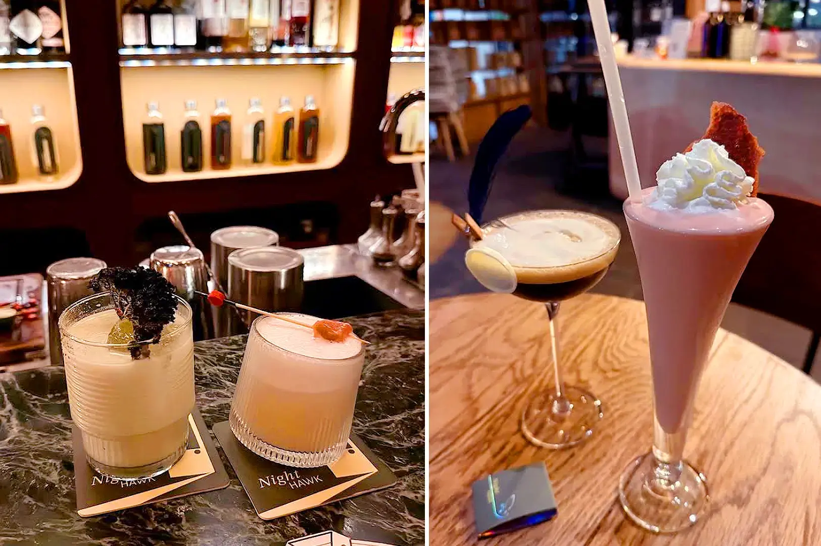 Night Hawk Singapore signature cocktails served at an elegant cocktail bar