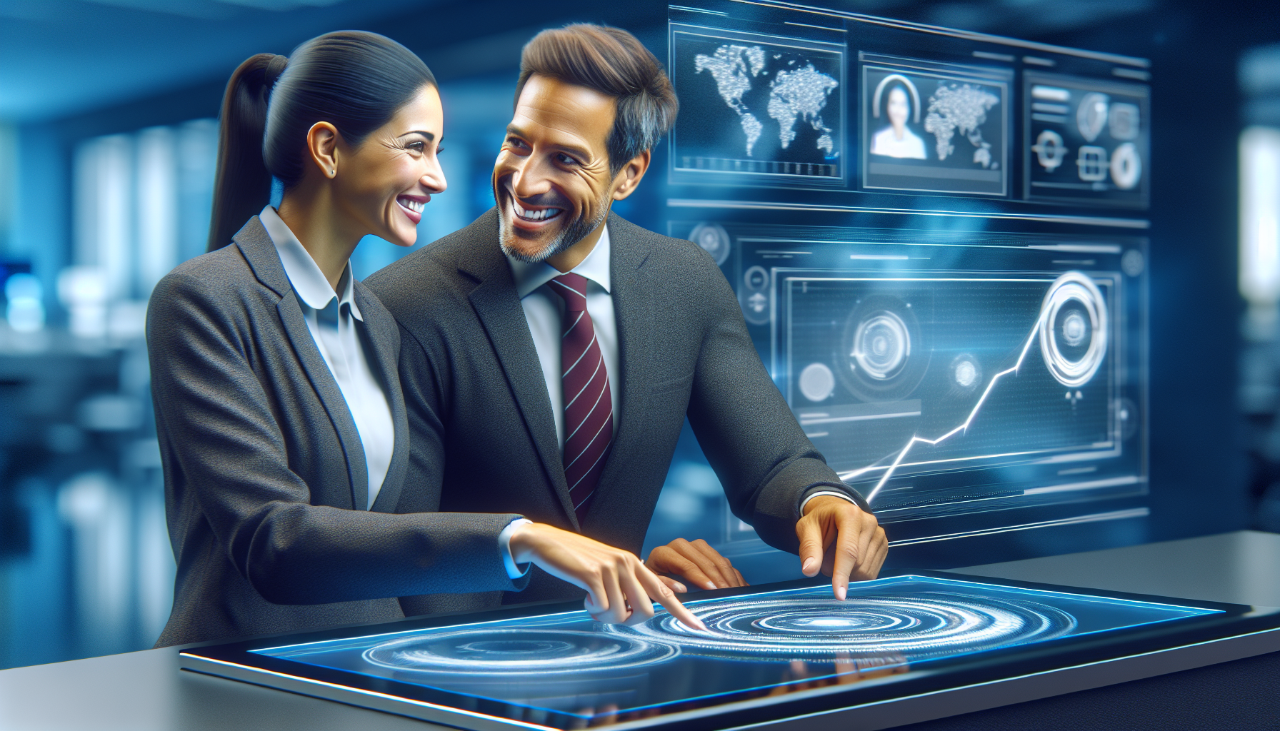 Cartoon of a bank staff member assisting a customer with digital banking