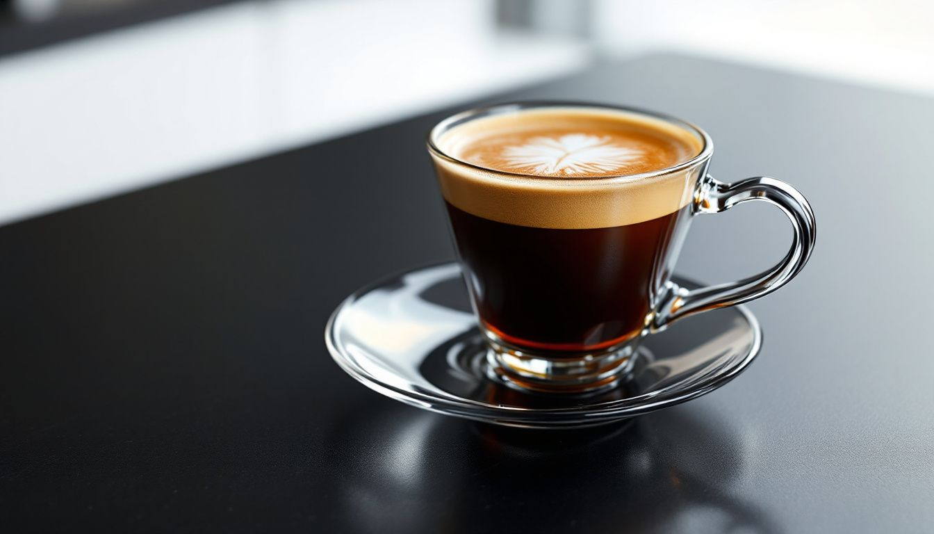 A freshly brewed cup of espresso showcasing its rich color and crema.