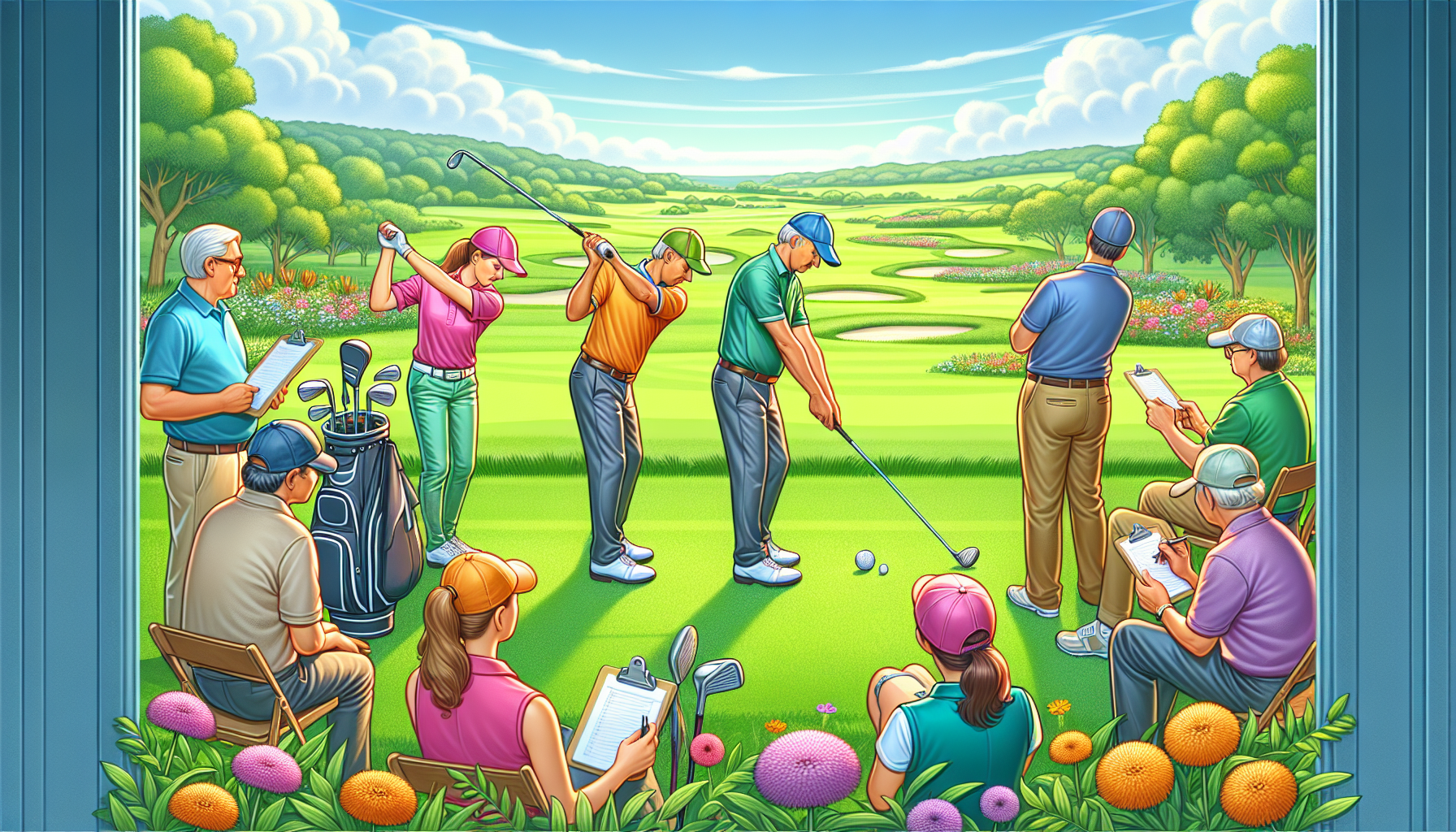 En illustration av proffs som ger tips för Foursome Golf.